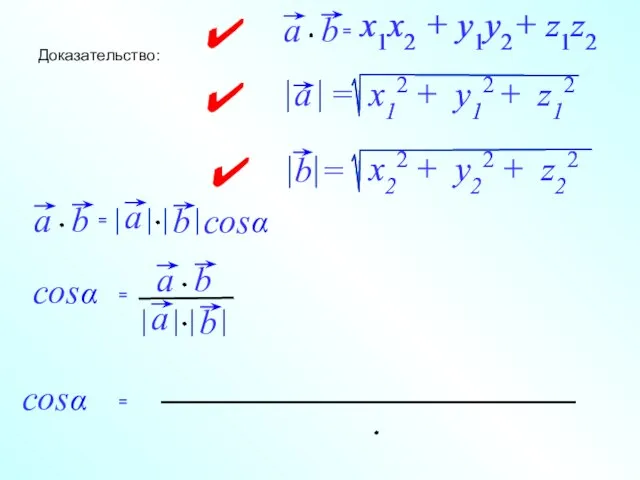 x1x2 + y1y2+ z1z2 Доказательство: = x1x2 + y1y2+ z1z2