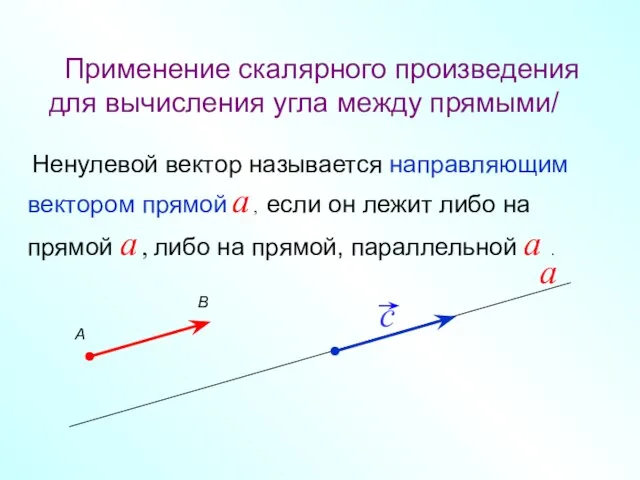 Применение скалярного произведения для вычисления угла между прямыми/ Ненулевой вектор называется