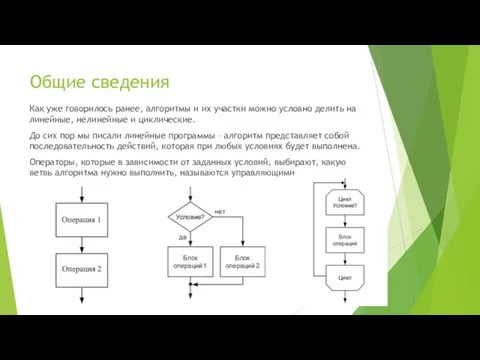 Общие сведения Как уже говорилось ранее, алгоритмы и их участки можно