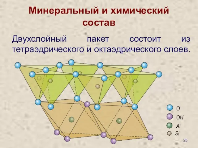 Минеральный и химический состав Двухслойный пакет состоит из тетраэдрического и октаэдрического слоев.