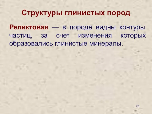 Структуры глинистых пород Реликтовая — в породе видны контуры частиц, за