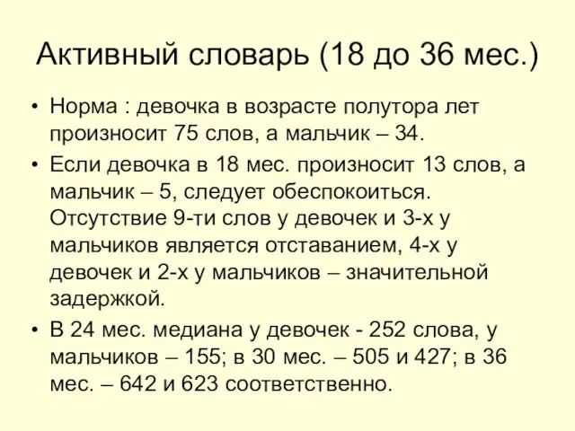 Активный словарь (18 до 36 мес.) Норма : девочка в возрасте