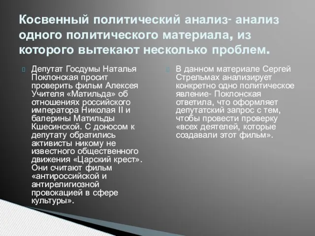 Депутат Госдумы Наталья Поклонская просит проверить фильм Алексея Учителя «Матильда» об