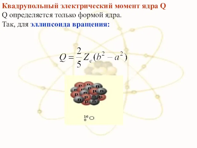 Квадрупольный электрический момент ядра Q Q определяется только формой ядра. Так, для эллипсоида вращения: