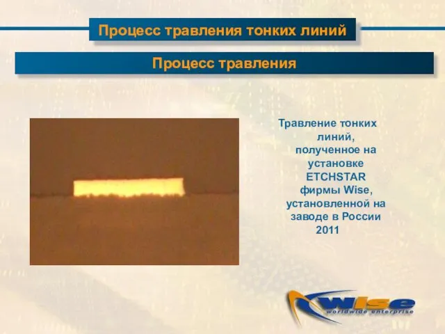 Процесс травления тонких линий Процесс травления Травление тонких линий, полученное на