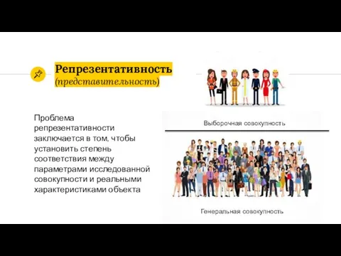 Репрезентативность (представительность) Проблема репрезентативности заключается в том, чтобы установить степень соответствия