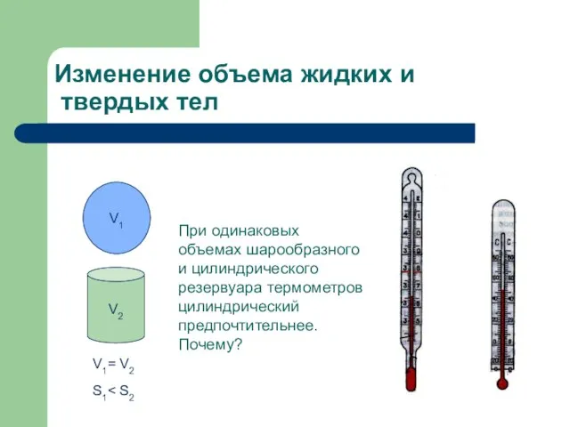 Изменение объема жидких и твердых тел V2 V1 V1= V2 S1