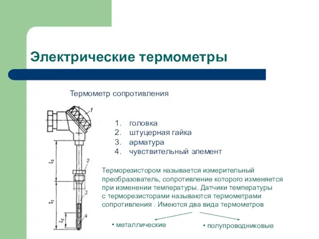 Электрические термометры Термометр сопротивления головка штуцерная гайка арматура чувствительный элемент Терморезистором