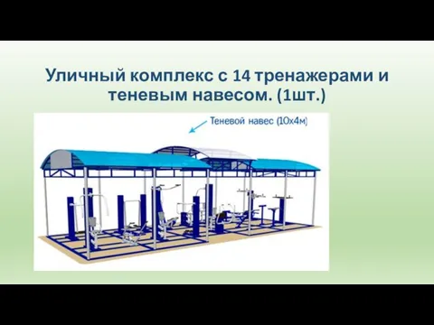 Уличный комплекс с 14 тренажерами и теневым навесом. (1шт.)