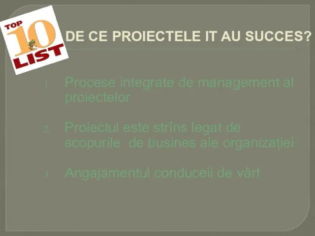 Procese integrate de management al proiectelor Proiectul este strîns legat de
