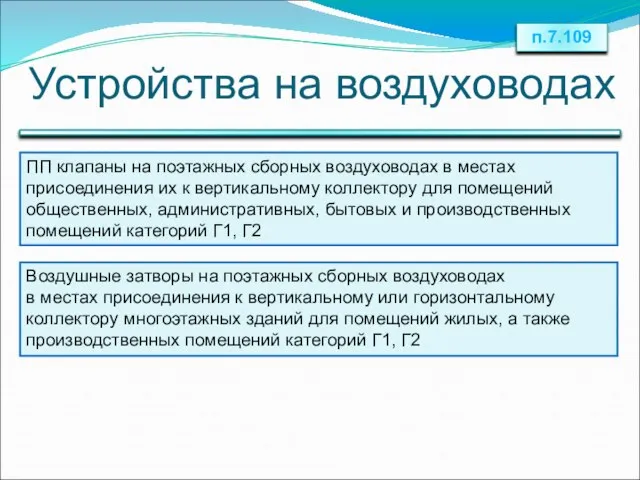 Устройства на воздуховодах п.7.109 ПП клапаны на поэтажных сборных воздуховодах в