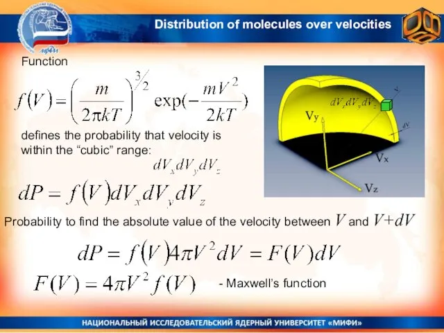 Function defines the probability that velocity is within the “cubic” range: