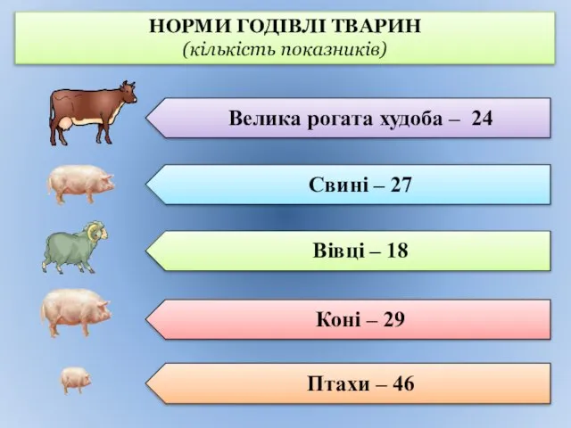 НОРМИ ГОДІВЛІ ТВАРИН (кількість показників)