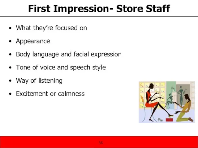 First Impression- Store Staff What they’re focused on Appearance Body language