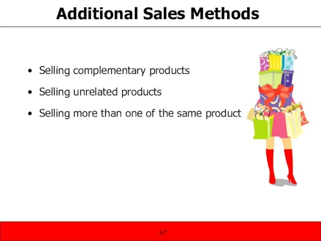 Additional Sales Methods Selling complementary products Selling unrelated products Selling more