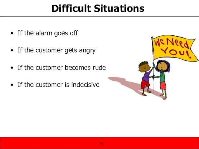 Difficult Situations If the alarm goes off If the customer gets