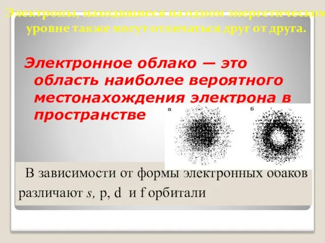 Электроны, находящиеся на одном энергетическом уровне также могут отличаться друг от