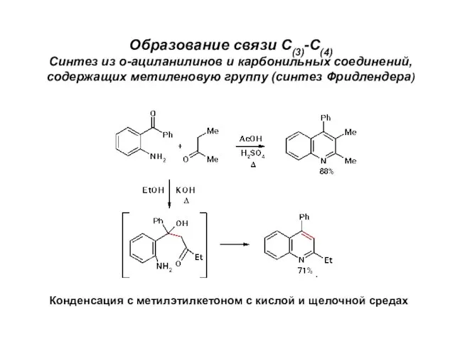 Образование связи С(3)-С(4) Синтез из о-ациланилинов и карбонильных соединений, содержащих метиленовую