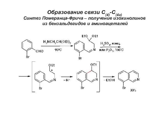 Образование связи С(4)-С(4а) Синтез Померанца-Фрича – получение изохинолинов из бензальдегидов и аминоацеталей