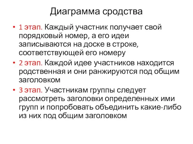 Диаграмма сродства 1 этап. Каждый участник получает свой порядковый номер, а