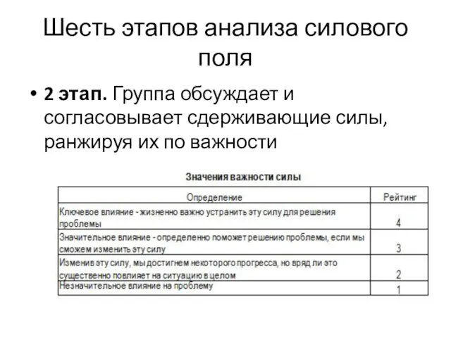 Шесть этапов анализа силового поля 2 этап. Группа обсуждает и согласовывает