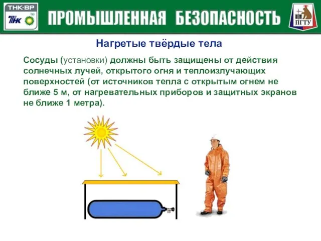 Нагретые твёрдые тела Сосуды (установки) должны быть защищены от действия солнечных