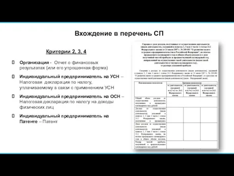 Вхождение в перечень СП Критерии 2, 3, 4 Организация - Отчет