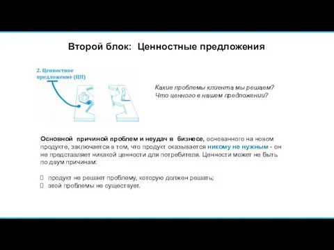 Второй блок: Ценностные предложения Основной причиной проблем и неудач в бизнесе,