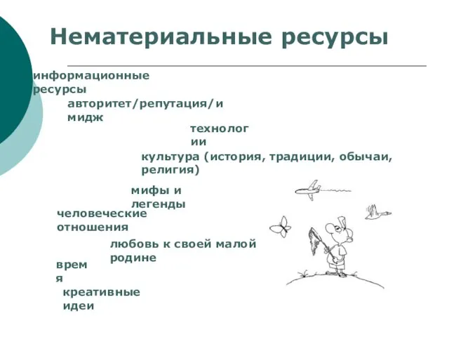 Нематериальные ресурсы креативные идеи информационные ресурсы авторитет/репутация/имидж технологии культура (история, традиции,