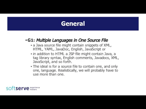 General G1: Multiple Languages in One Source File a Java source