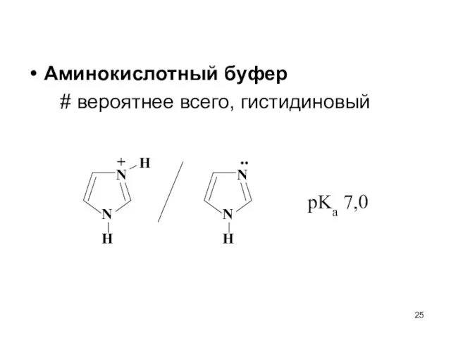 Аминокислотный буфер # вероятнее всего, гистидиновый N H N H + .. pKa 7,0