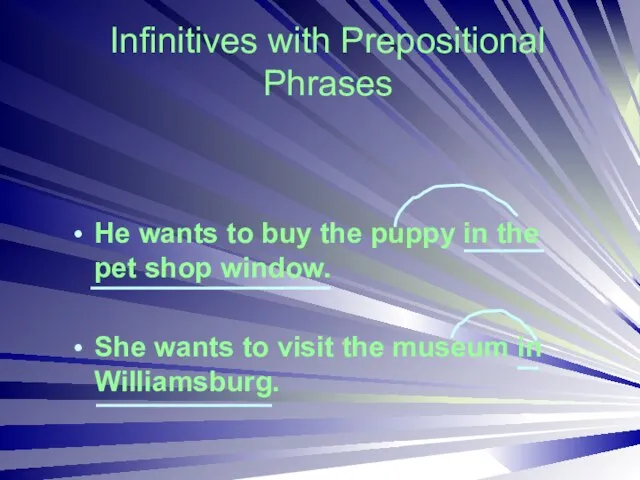 Infinitives with Prepositional Phrases He wants to buy the puppy in