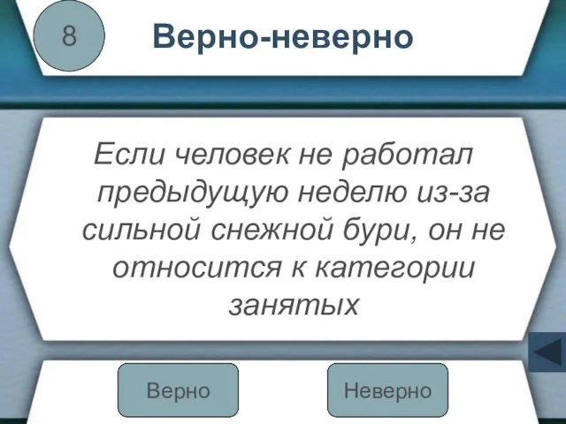 Верно-неверно Если человек не работал предыдущую неделю из-за сильной снежной бури,