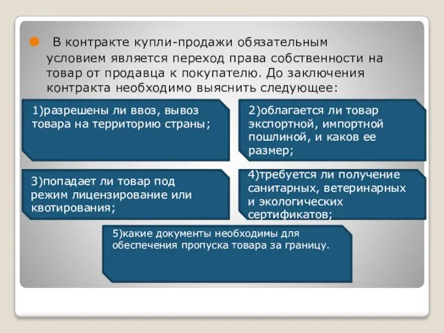 В контракте купли-продажи обязательным условием является переход права собственности на товар