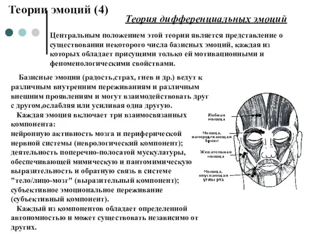 Теория дифференциальных эмоций Центральным положением этой теории является представление о существовании