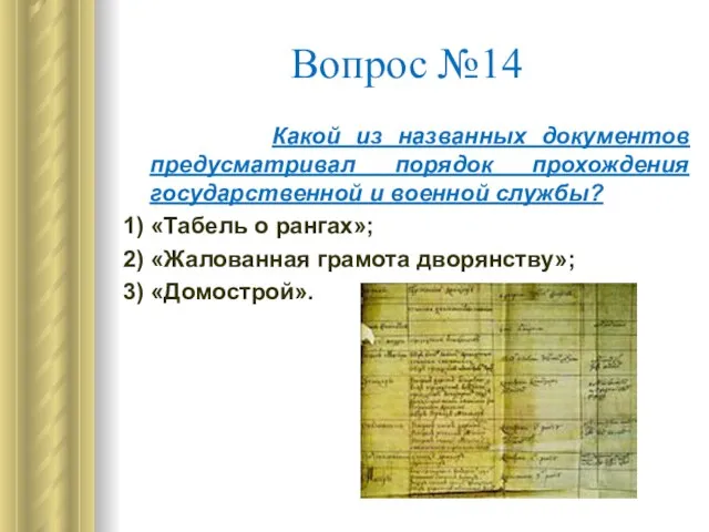 Вопрос №14 Какой из названных документов предусматривал порядок прохождения государственной и