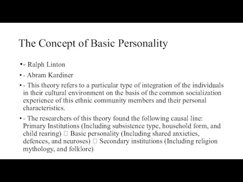 The Concept of Basic Personality - Ralph Linton - Abram Kardiner