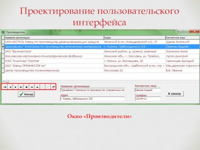 Проектирование пользовательского интерфейса Окно «Производители»