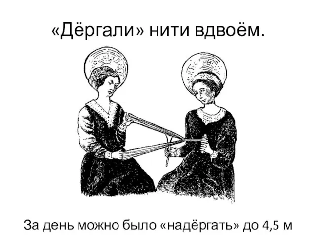 «Дёргали» нити вдвоём. За день можно было «надёргать» до 4,5 м тесьмы