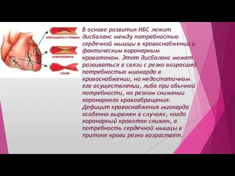 В основе развития ИБС лежит дисбаланс между потребностью сердечной мышцы в