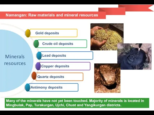 Minerals resources Quartz deposits Copper deposits Lead deposits Crude oil deposits
