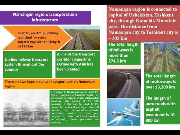 The total length of railways is more than 274,6 km The
