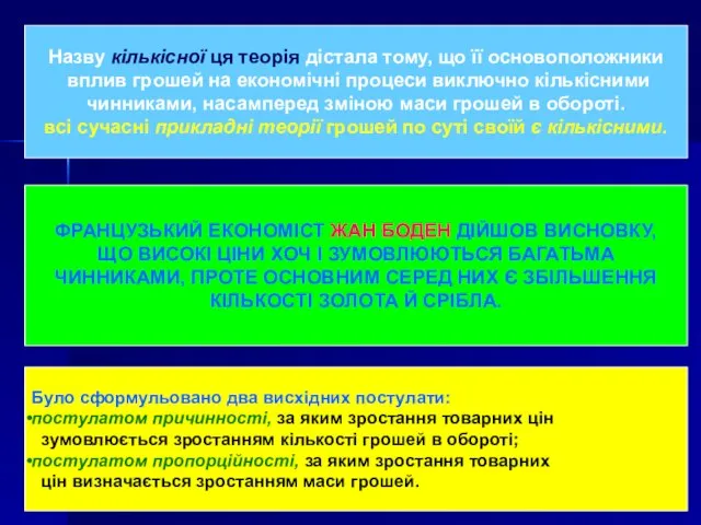 Назву кількісної ця теорія дістала тому, що її основоположники вплив грошей