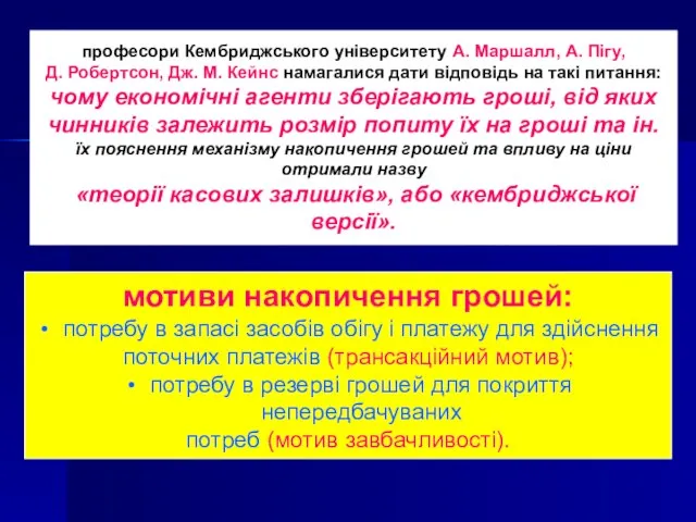 професори Кембриджського університету А. Маршалл, А. Пігу, Д. Робертсон, Дж. М.