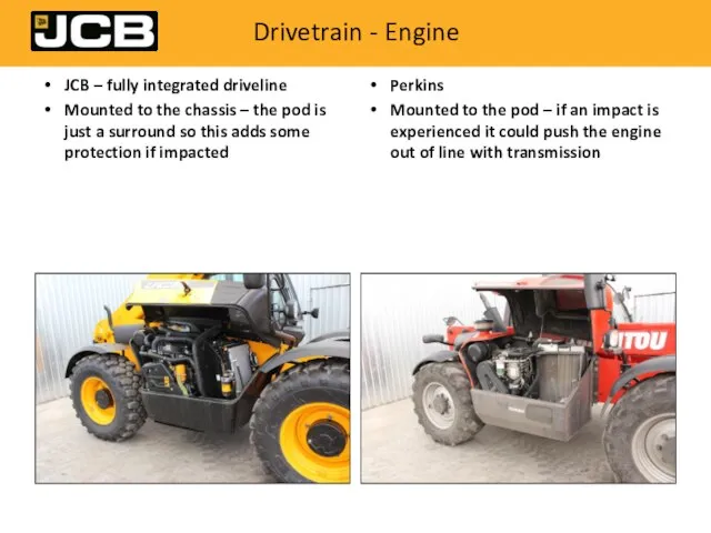 Drivetrain - Engine JCB – fully integrated driveline Mounted to the