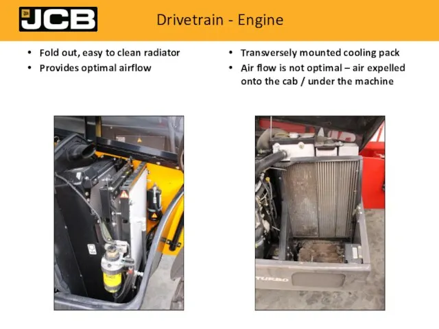 Drivetrain - Engine Fold out, easy to clean radiator Provides optimal