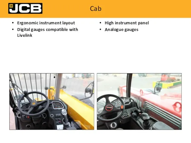 Cab Ergonomic instrument layout Digital gauges compatible with Livelink High instrument panel Analogue gauges