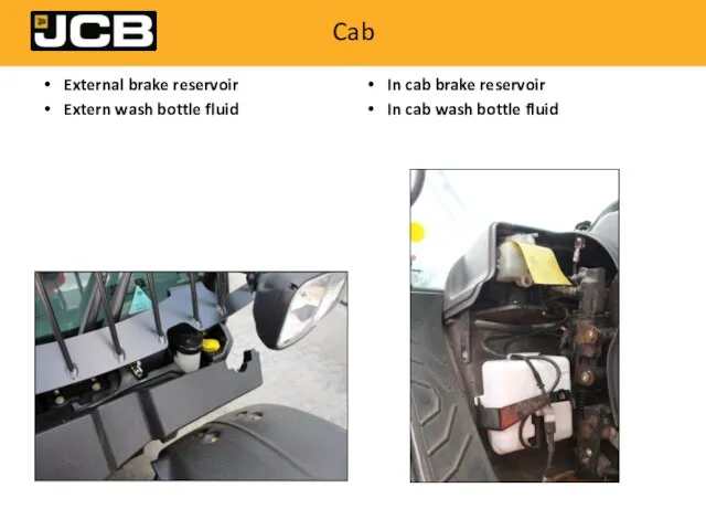 Cab External brake reservoir Extern wash bottle fluid In cab brake