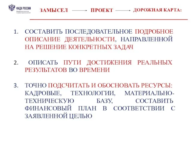 ЗАМЫСЕЛ ПРОЕКТ СОСТАВИТЬ ПОСЛЕДОВАТЕЛЬНОЕ ПОДРОБНОЕ ОПИСАНИЕ ДЕЯТЕЛЬНОСТИ, НАПРАВЛЕННОЙ НА РЕШЕНИЕ КОНКРЕТНЫХ