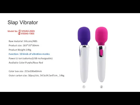 Slap Vibrator Model No: ① V50A0-2665 ② V50A0-1905 Raw material: Silicone/ABS